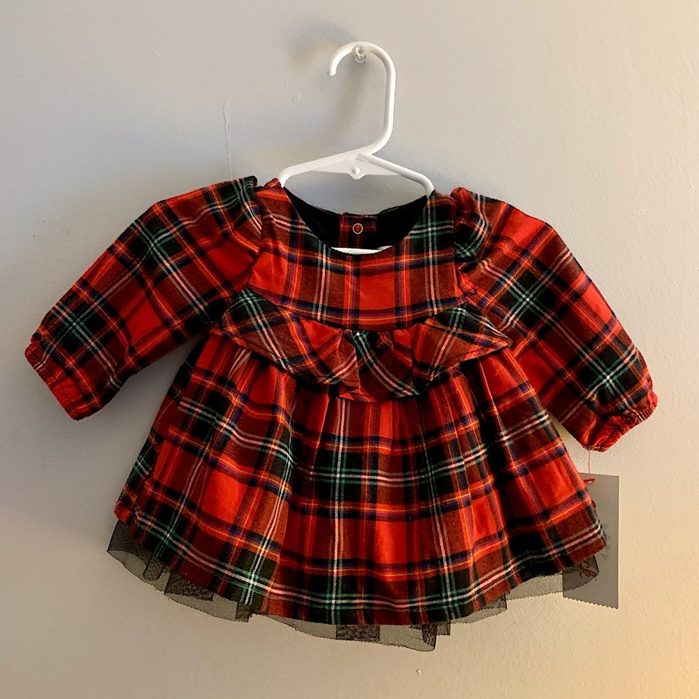 Cat & Jack | NWT Christmas holiday plaid red newborn dress w/ tulle hem